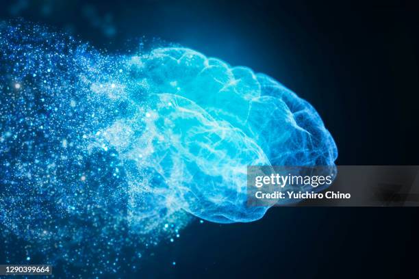 assembling ai brain with particle - corruption abstract stock pictures, royalty-free photos & images