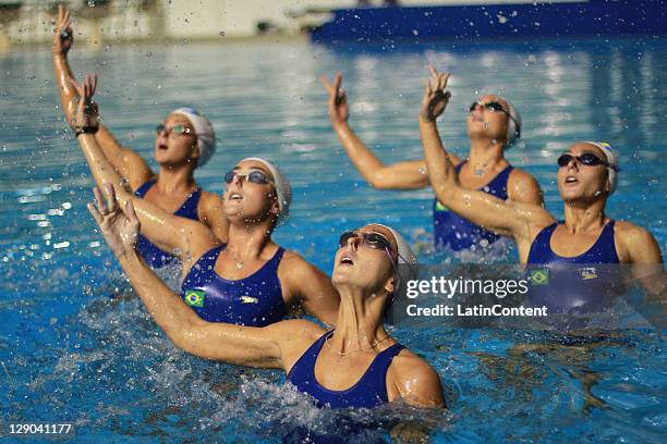 Brazilian National Team of Synchronized Swimming during a training session before the 2011 XVI Pan American Games at Scotiabank Aquatic Center on...