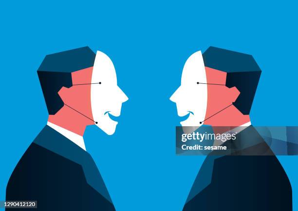 even a businessman wearing a mask face to face - hide smile stock illustrations