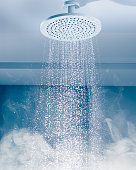 contrast shower with flowing water stream and hot steam