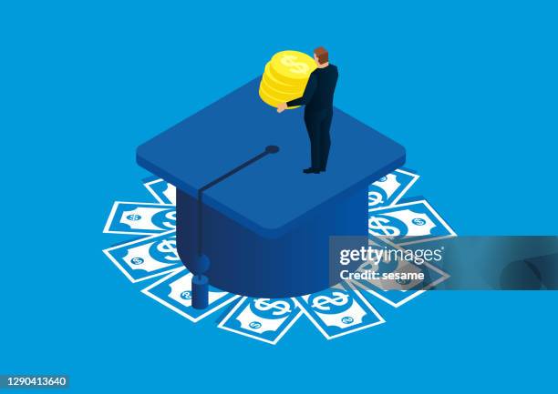 ilustraciones, imágenes clip art, dibujos animados e iconos de stock de educación y dinero, inversión educativa, préstamo de matrícula - pago de matrícula