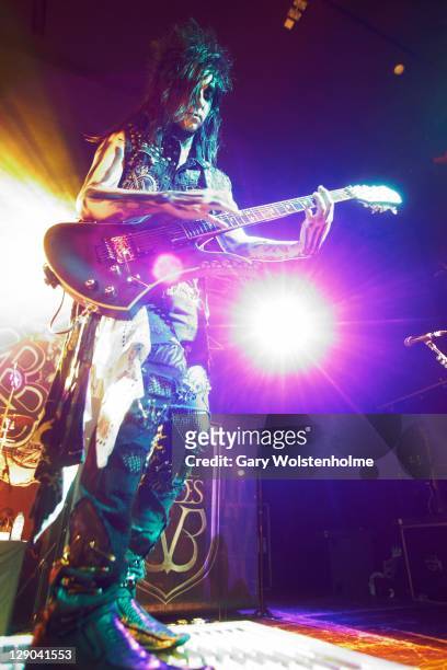 Jake Pitts of Black Veil Brides performs on stage at Manchester Academy on October 11, 2011 in Manchester, United Kingdom.