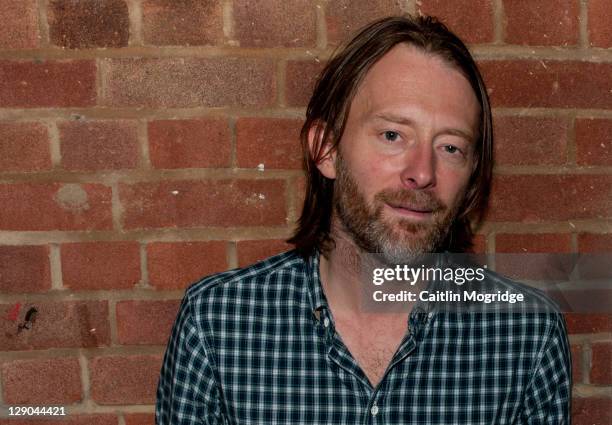 Thom Yorke of Radiohead poses for a photoshoot backstage at Boiler room on October 11, 2011 in London, United Kingdom.