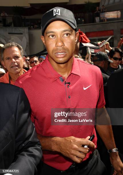 Tiger Woods attends the Chevron World Challenge press event at Hollywood & Highland Courtyard on October 11, 2011 in Hollywood, California.