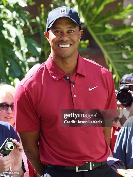 Tiger Woods attends the Chevron World Challenge press event at Hollywood & Highland Courtyard on October 11, 2011 in Hollywood, California.