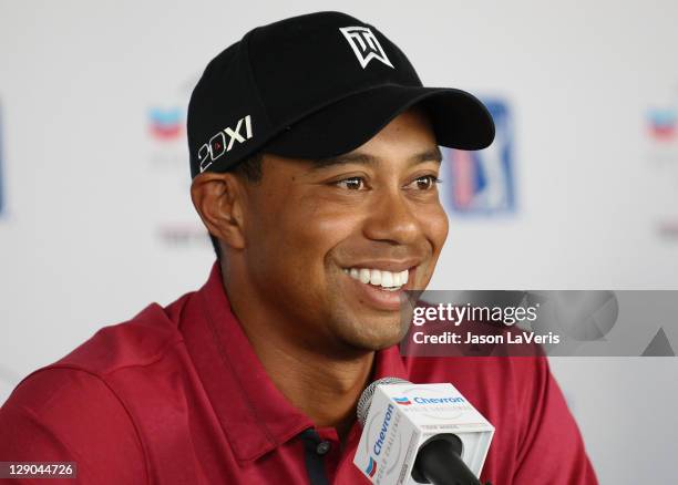 Tiger Woods attends the Chevron World Challenge press event at Hollywood & Highland Courtyard on October 11, 2011 in Hollywood, California.