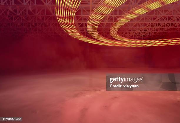 empty factory building with colored smoke - rushes plant stock pictures, royalty-free photos & images