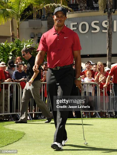 Tiger Woods attends the Chevron World Challenge press event at Hollywood & Highland Courtyard on October 11, 2011 in Hollywood, California.