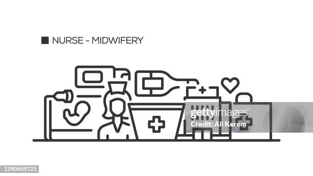 nurse-midwifery line icons - call button stock illustrations