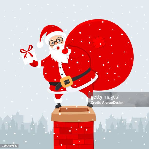 santa claus on the chimney. - brick chimney stock illustrations