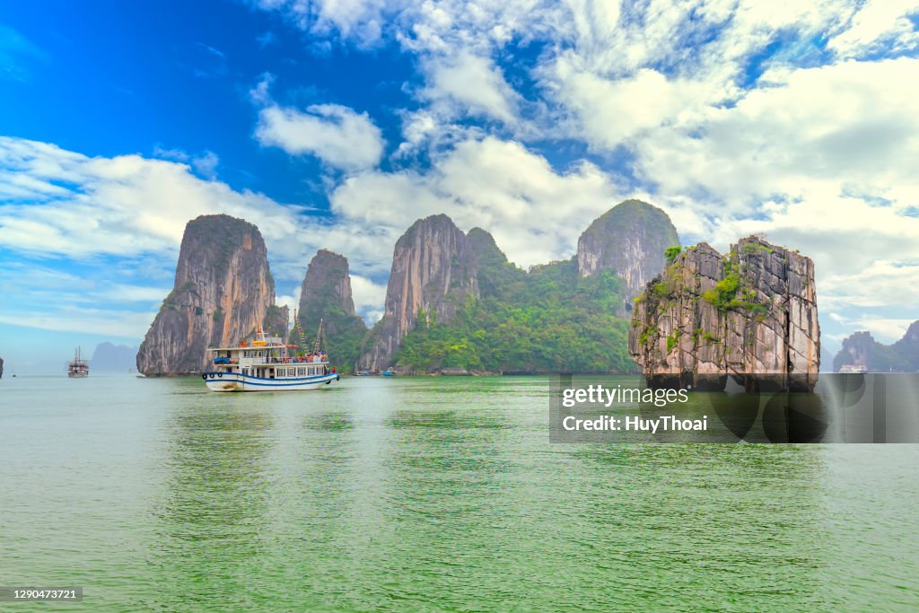 Dreamy scenic among the rocks of Halong Bay