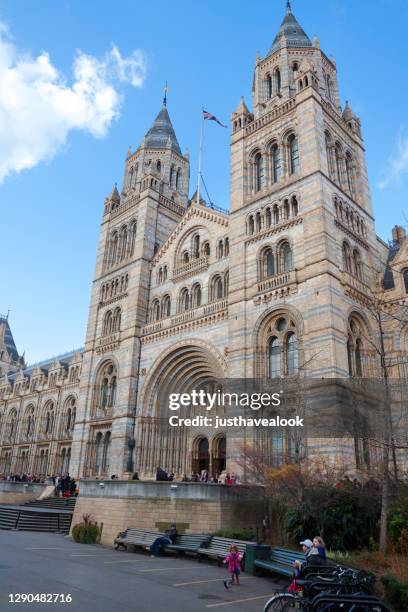 visitors in queue at natural history museum in london - museu de história natural albertopolis imagens e fotografias de stock