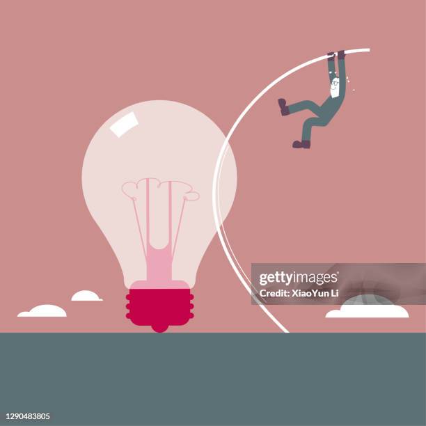 a man crosses the bulb use pole vault. - man jumping over stock illustrations