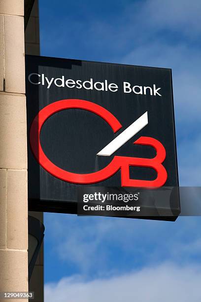 The logo of Clydesdale Bank hangs outside of a branch in Edinburgh, Scotland, on Tuesday, Oct. 11, 2011. Sun Capital, backed by Hugh Osmond, made a 2...
