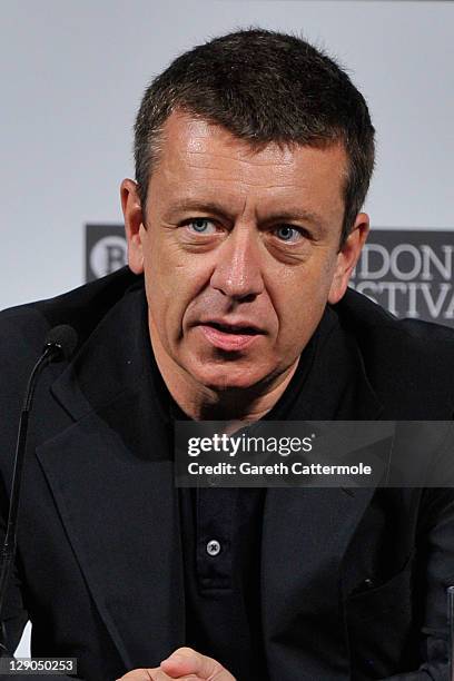 Writer Peter Morgan speaks at the "360" photocall during the 55th BFI London Film Festival at Vue Leicester Square on October 12, 2011 in London,...