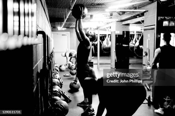 General view of a session at boutique boxing club, KOBOX, at Kings Road on December 09, 2020 in London, England. KOBOX offers 50-minute combination...