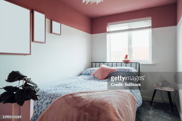 girly bedroom interior - tidy room stock pictures, royalty-free photos & images