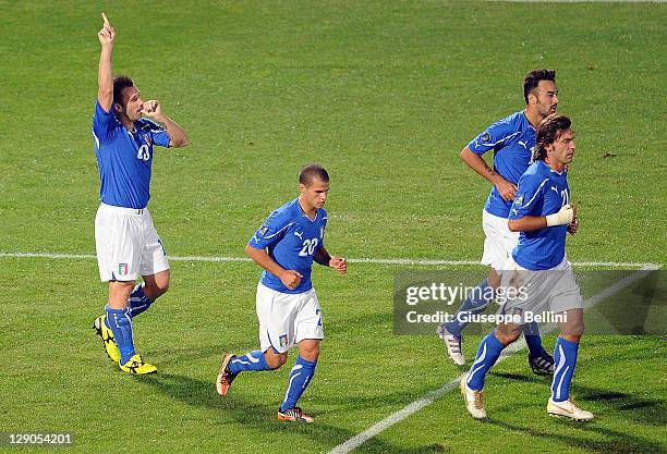 Antonio Cassano of Italy celebrates after scoring the second goal during the EURO 2012 Qualifier match between Italy and Northern Ireland at...