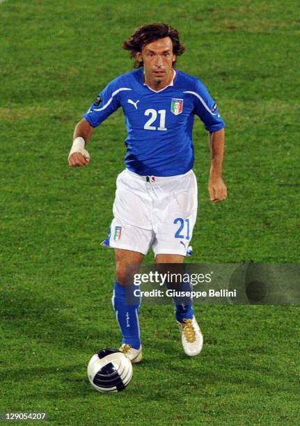 Andrea Pirlo of Italy in action during the EURO 2012 Qualifier match between Italy and Northern Ireland at Adriatico Stadium on October 11, 2011 in...