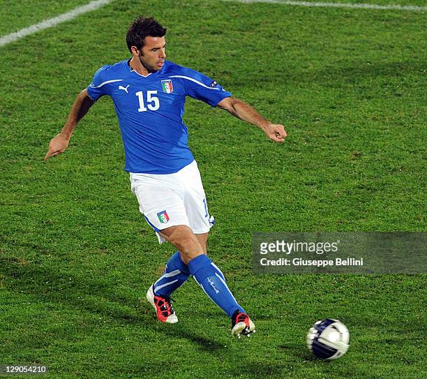Andrea Barzagli of Italy in action during the EURO 2012 Qualifier match between Italy and Northern Ireland at Adriatico Stadium on October 11, 2011...