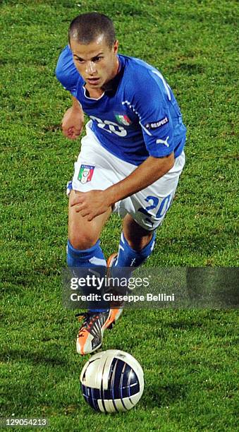 Sebastian Giovinco of Italy in action during the EURO 2012 Qualifier match between Italy and Northern Ireland at Adriatico Stadium on October 11,...