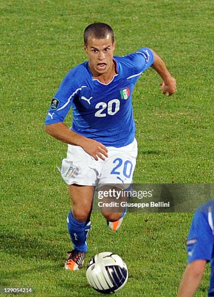 Sebastian Giovinco of Italy in action during the EURO 2012 Qualifier match between Italy and Northern Ireland at Adriatico Stadium on October 11,...