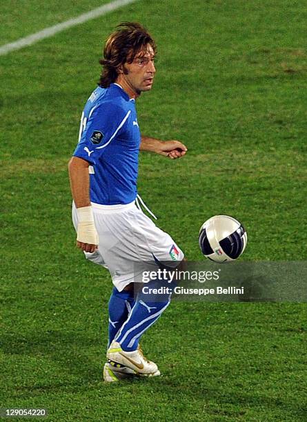 Andrea Pirlo of Italy in action during the EURO 2012 Qualifier match between Italy and Northern Ireland at Adriatico Stadium on October 11, 2011 in...