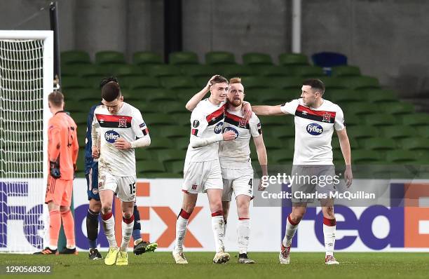 Sean Hoare of Dundalk FC celebrates after scoring their team's second goal with his team mates during the UEFA Europa League Group B stage match...