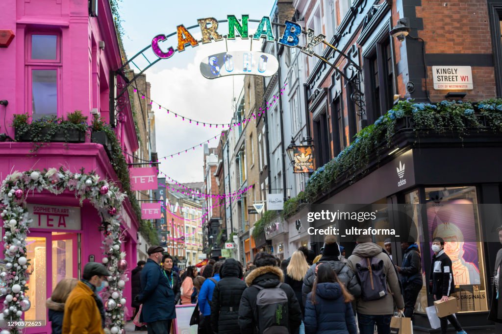 Crowded streets of Carnaby after lockdown
