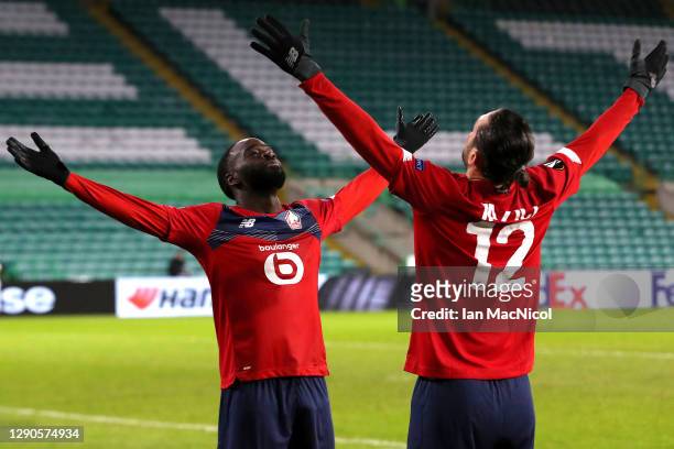 Jonathan Ikone of Lille celebrates after scoring their team's first goal Yusuf Yazici of Lille during the UEFA Europa League Group H stage match...