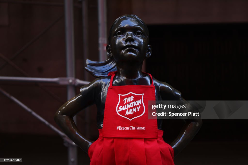 Wall Street's Famed Fearless Girl Statue Outfitted In Salvation Army Uniform