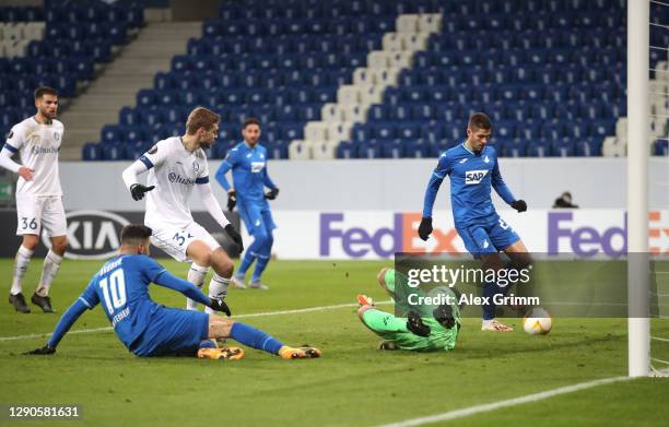 Andrej Kramaric of TSG 1899 Hoffenheim scores their team's fourth goal during the UEFA Europa League Group L stage match between TSG Hoffenheim and...