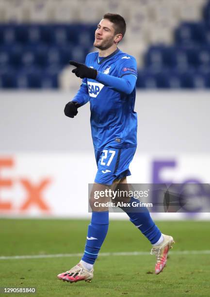 Andrej Kramaric of TSG 1899 Hoffenheim celebrates after he scores their team's fourth goal during the UEFA Europa League Group L stage match between...