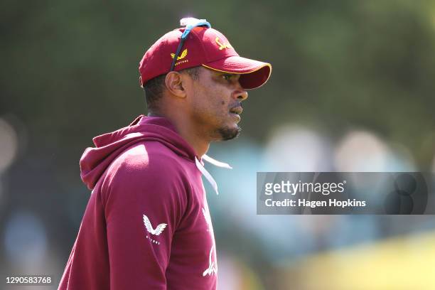 Shannon Gabriel of West Indies looks on ahead of his 50th test during day one of the second test match in the series between New Zealand and the West...