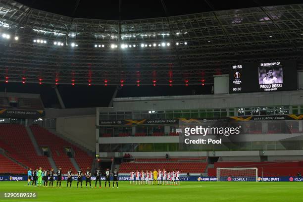 Players and Officials observe a minute of silence prior to kick off in memory of Paolo Rossi prior to the UEFA Europa League Group C stage match...