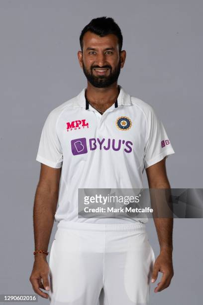 Cheteshwar Pujara poses during the India Test squad headshots session at the Intercontinental on December 10, 2020 in Sydney, Australia.