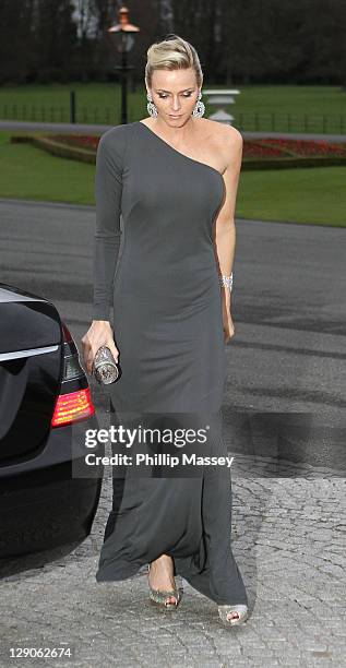 Charlene Wittstock attends a State Dinner at Aras an Uachtarain, the official residence of the President of Ireland during the Prince Albert II Of...