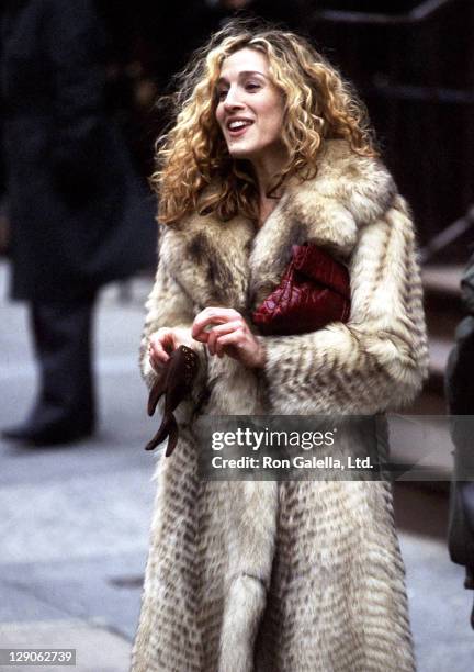 Actress Sarah Jessica Parker films "Sex and the City" on March 10, 1998 at Madison Avenue in New York City.