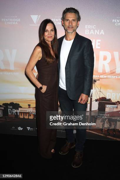 Actor Eric Bana and his wife Rebecca Bana attend the Australian premiere of The Dry at Pentridge Cinema on December 11, 2020 in Melbourne, Australia.