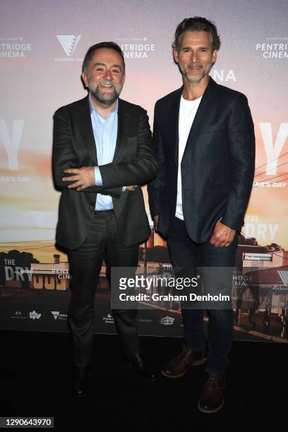 Robert Connolly and Actor Eric Bana attend the Australian premiere of The Dry at Pentridge Cinema on December 11, 2020 in Melbourne, Australia.