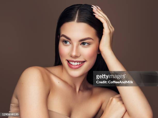 portrait of a beautiful woman with natural make-up - soft textures stock pictures, royalty-free photos & images