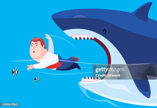 big shark going to eat businessman - great white shark stock illustrations