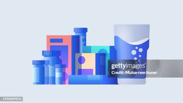 medicine boxes and bottle background - pharmaceutical compounding stock illustrations