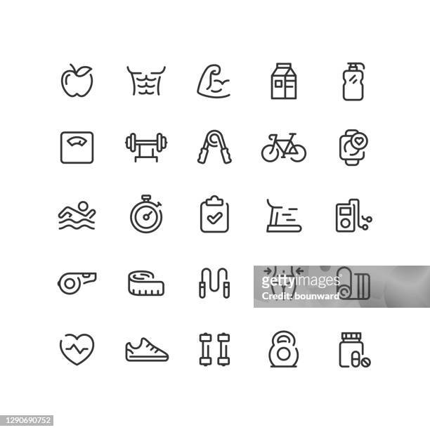 fitness & workout line icons editable stoke - elektro fahrrad stock-grafiken, -clipart, -cartoons und -symbole