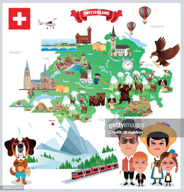 ilustraciones, imágenes clip art, dibujos animados e iconos de stock de mapa de dibujos animados de la bandera de suiza - zurich map