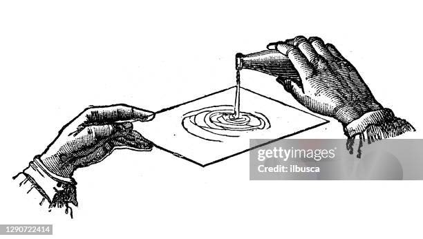 antique illustration: pouring collodion on plate - pouring stock illustrations