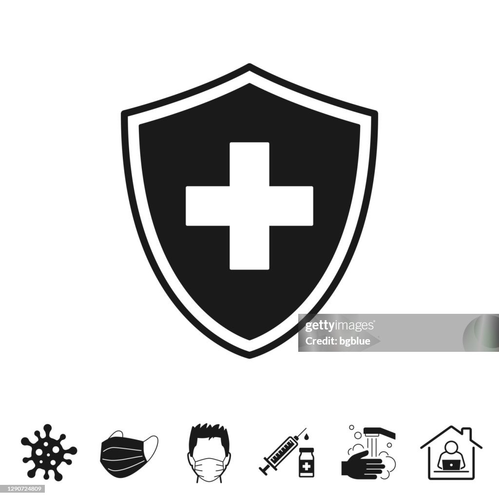 Health protection shield. Icon for design on white background