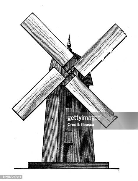 stockillustraties, clipart, cartoons en iconen met antieke illustratie: windmolen - molentje
