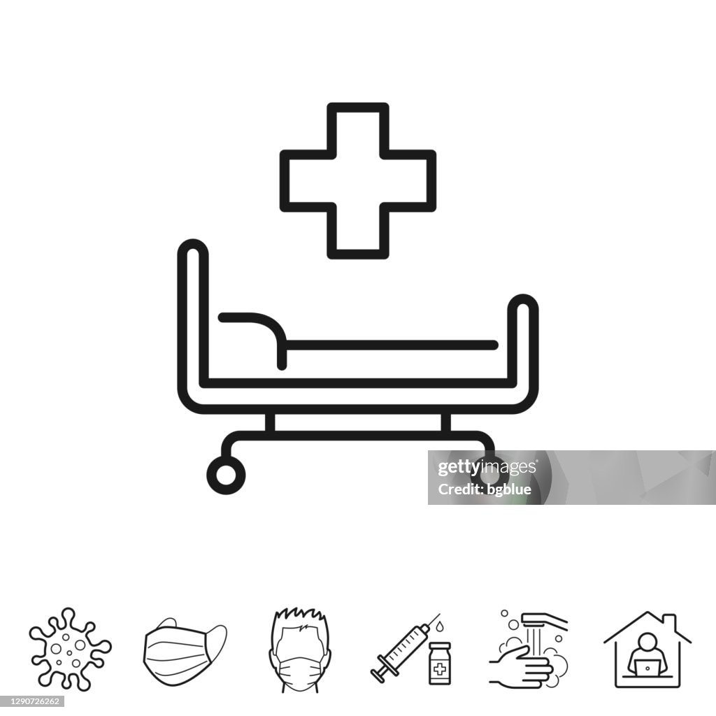 Krankenhausbett. Liniensymbol - Bearbeitbarer Strich