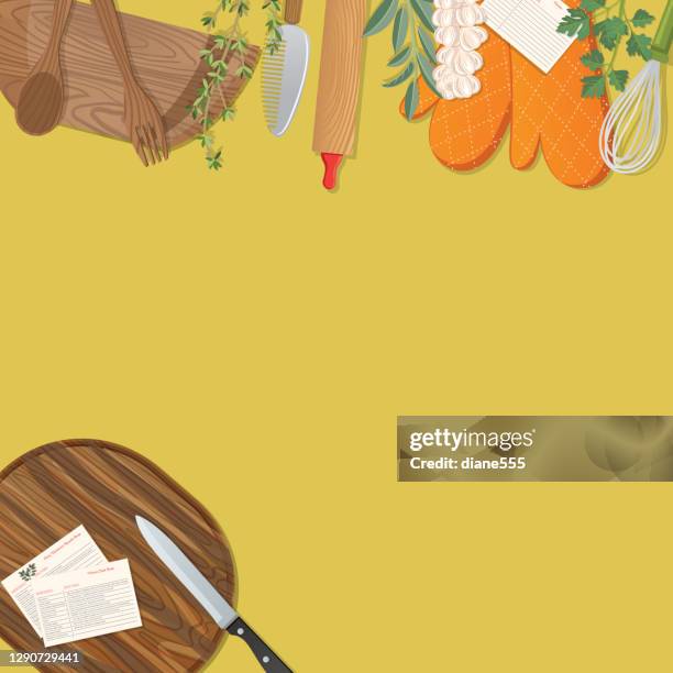 food cooking flat lay on colourful background - spoon overhead stock illustrations